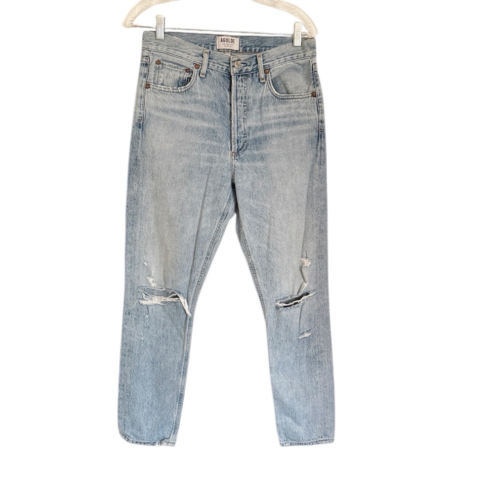 Agolde Jamie Distressed High Rise Light Washed Button Fly Jeans size 27